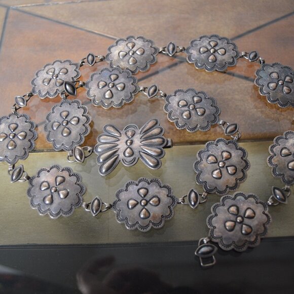 Vintage 1950's Navajo Sterling Silver Concho Belt, 34" - Picture 3 of 6